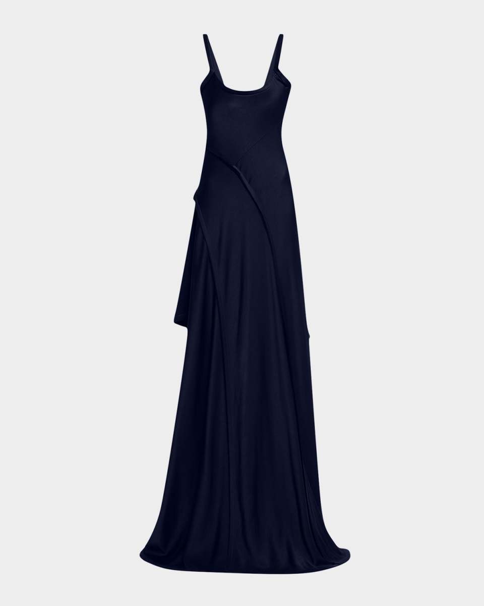 Sleeveless Crepe Back Satin Bias Slip Gown With Slit